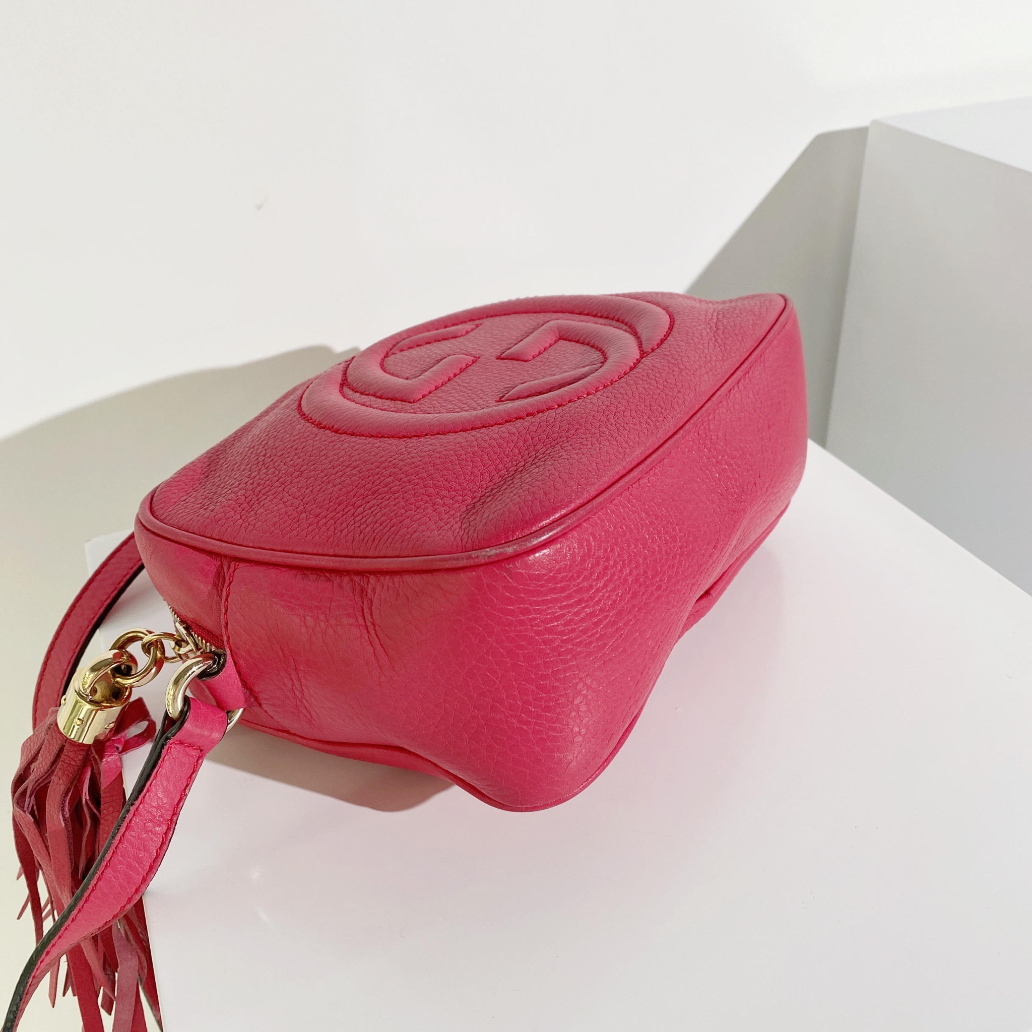 gucci disco soho 流苏 红色 全牛皮 相机包