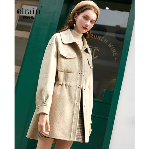 欧芮儿燕麦色中长双面呢外套 商品图0