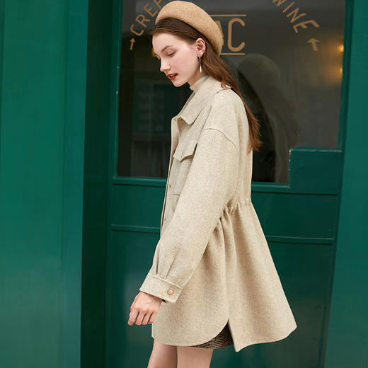 欧芮儿燕麦色中长双面呢外套 商品图1