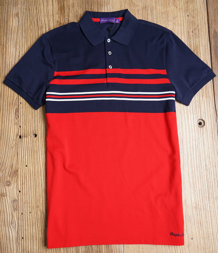 专柜现货 ralph lauren rl紫标丝光棉彩条拼色翻领t恤拉夫劳伦rrl