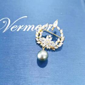 SVT198-BRYT10 大溪地璀璨花篮两用胸针  T10-11mm 大溪地黑珍珠