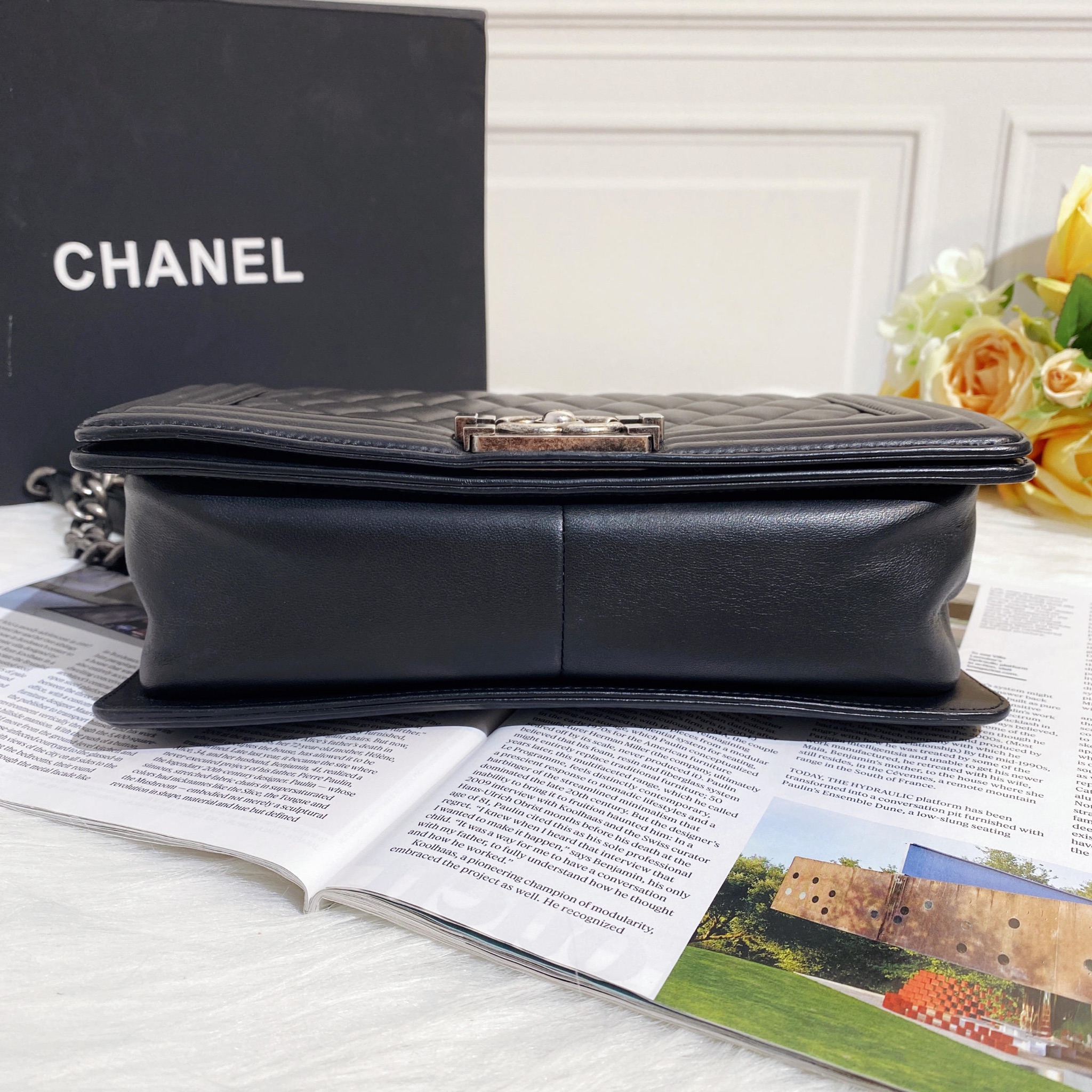 chanel leboy 中号 黑银 外缝 羊皮 斜挎包