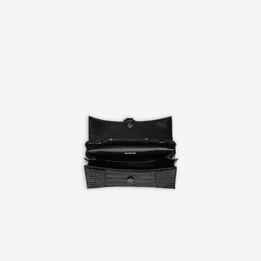 balenciaga 巴黎世家hourglass 黑色闪亮鳄鱼纹压花皮革链带包