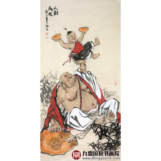 杨西沐《人财两旺》68*138cm 人物竖幅作品 玄关/茶室挂画 商品图1