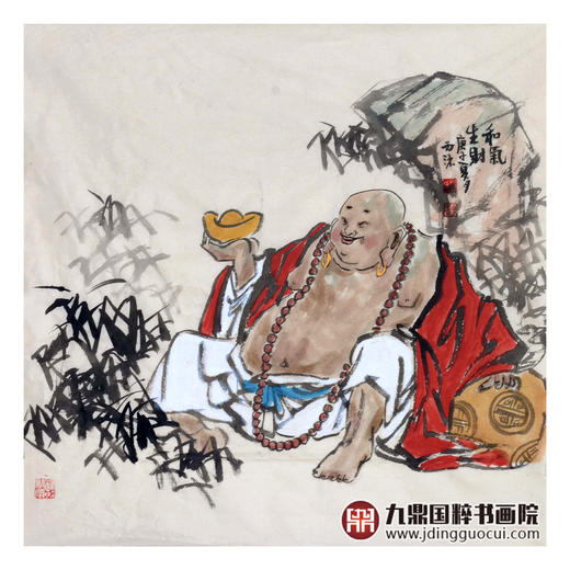 杨西沐《和气生财》68*68cm 人物斗方作品 茶室/书房挂画 商品图1