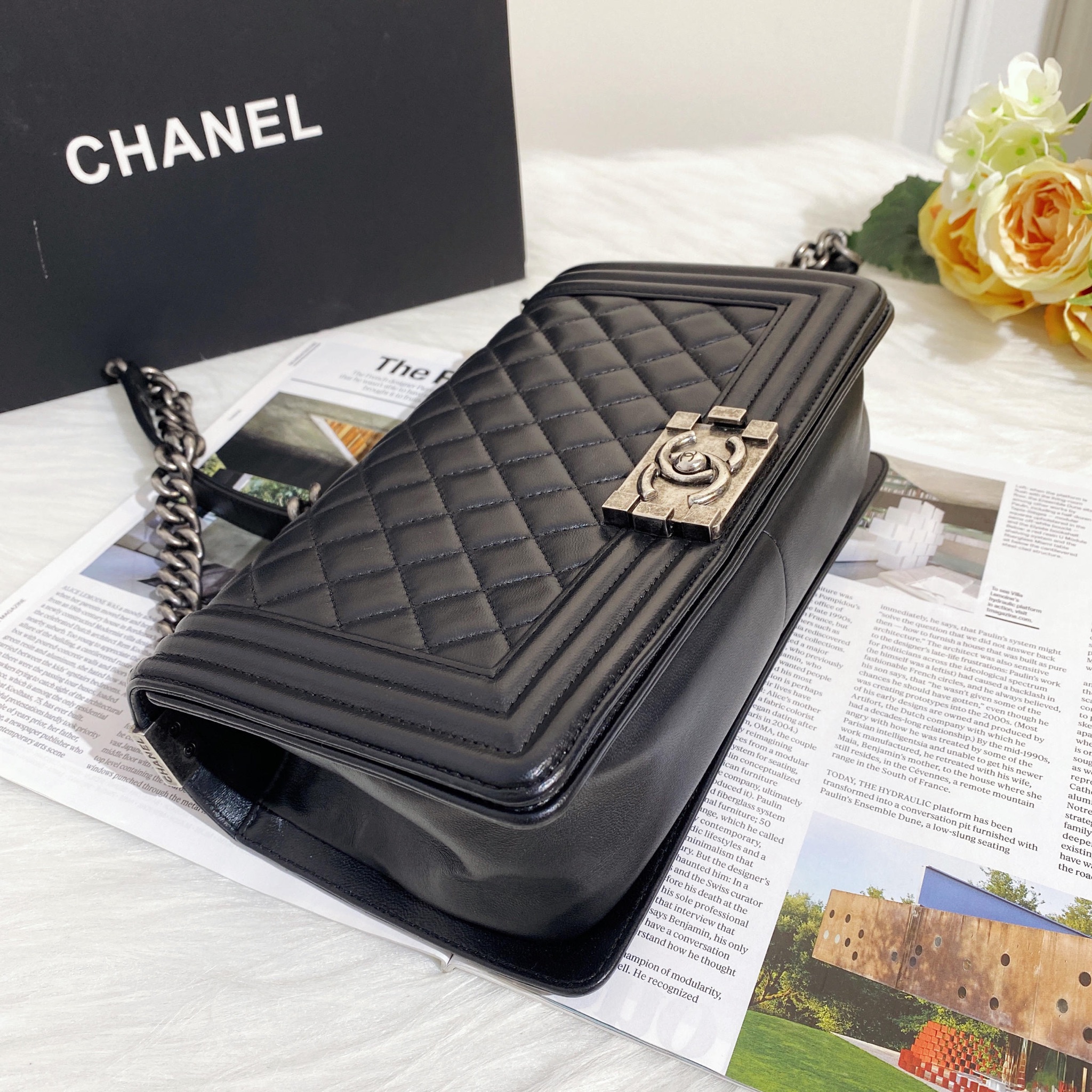 chanel leboy 中号 黑银 外缝 羊皮 斜挎包