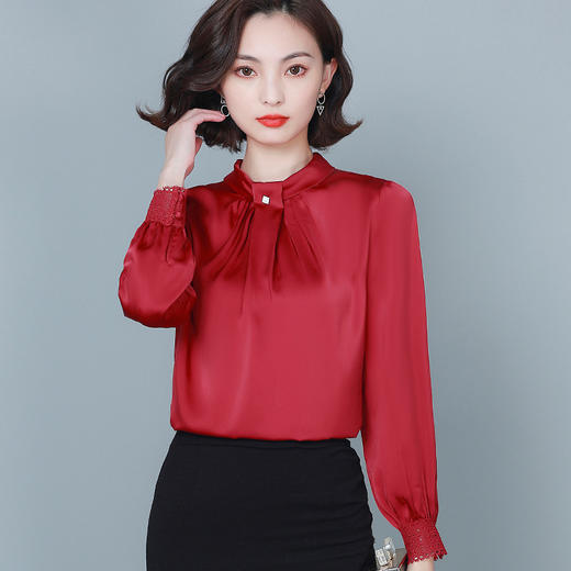 MZ-MZ8634秋款潮款长袖立领职业绸缎衬衫 商品图3