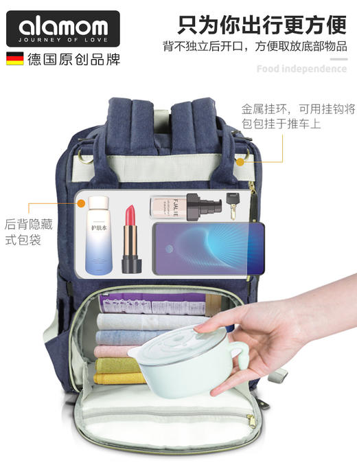 德国alamom新款妈咪包大容量多功能母婴轻便外出双肩包防水耐用 商品图3