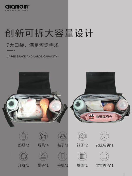alamom防水棉麻婴儿推车挂包多功能单肩妈咪包童车挂包母婴外出包 商品图2