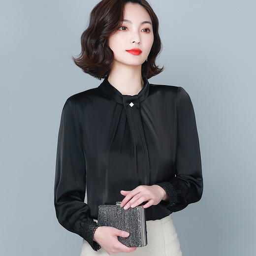 MZ-MZ8634秋款潮款长袖立领职业绸缎衬衫 商品图1