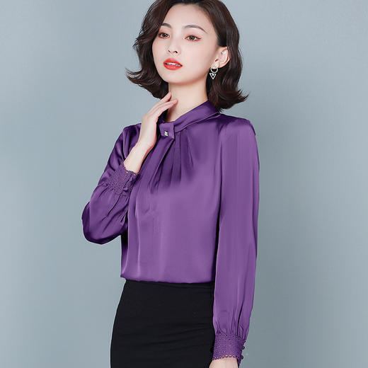 MZ-MZ8634秋款潮款长袖立领职业绸缎衬衫 商品图2