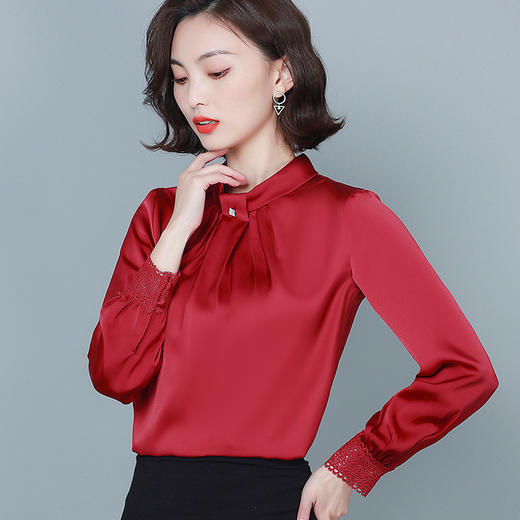 MZ-MZ8634秋款潮款长袖立领职业绸缎衬衫 商品图0