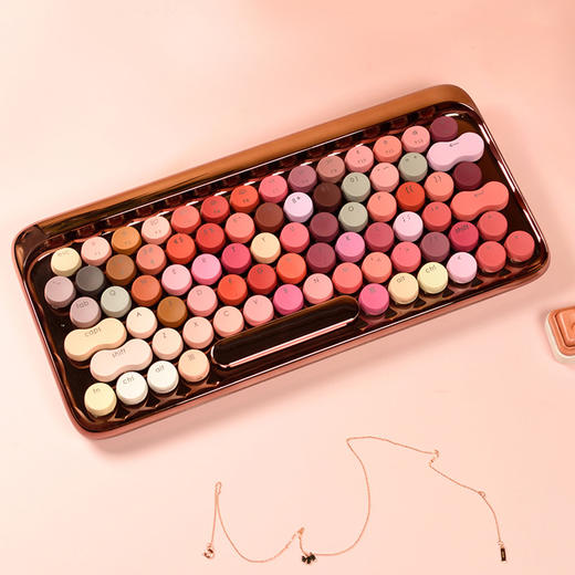 洛斐无线蓝牙机械键盘 DOT圆点苹果Mac电脑办公笔记本iPad手机 马卡龙女神限量款 口红键盘 玫瑰金限量版键鼠套装 商品图1