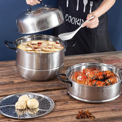 sus304食品级不锈钢特厚二层三层复合底蒸锅电磁炉通用钢精锅维思诺