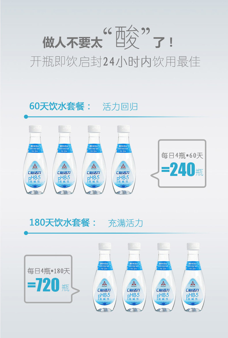 帝泊洱 天然饮用矿泉水 c胞活力330ml*6瓶装 白色