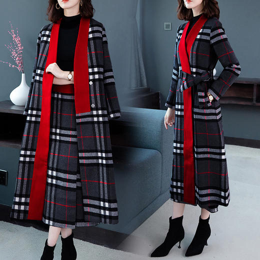 AHM-byg1995新款时尚气质名媛风毛呢裙套装 商品图0