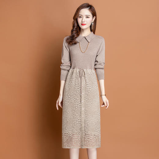 PY-62113   秋冬新款时尚针织套头厚领仙女风金属链条过膝拼接连衣裙 商品图6