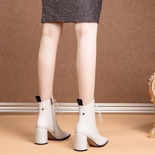 OLD-C3122冬季新款时尚百搭加绒系带粗跟短靴 商品图3