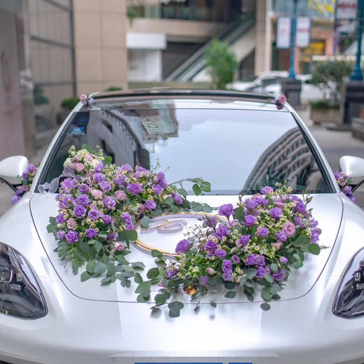 大V型婚车花车花饰套餐结婚新人主婚车鲜花装饰豪华气派可上门布置 商品图2