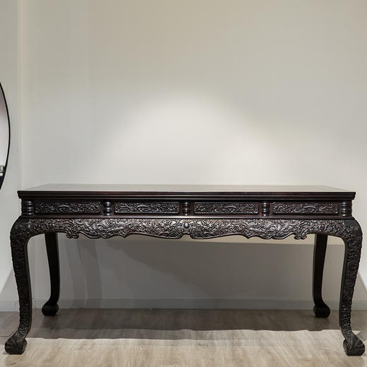 紫檀满雕云龙纹高束腰三弯腿画桌 商品图0