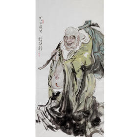 柴发林《笑口常开》68*138cm 人物竖幅作品 玄关/书房挂画