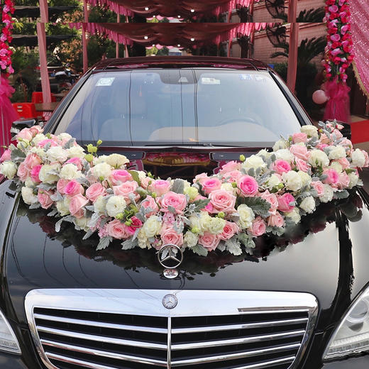 大V型婚车花车花饰套餐结婚新人主婚车鲜花装饰豪华气派可上门布置 商品图1
