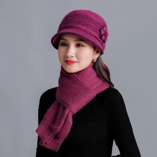 TZW-中老年冬天帽子女兔毛针织毛线帽新款时尚妈妈帽围巾 商品图1
