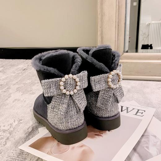 上海旗袍厂MK-MK2236      秋冬新款小香风蝴蝶结圆头平跟时装靴纯色真皮舒适百搭雪地靴 商品图2