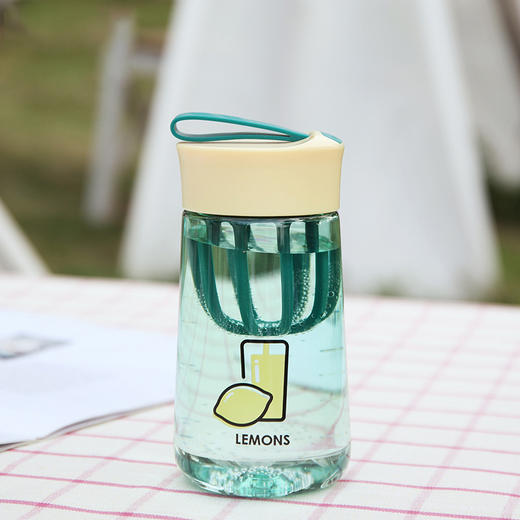 340ml夏日果汁塑料杯ins风小清新水杯带搅拌杯子