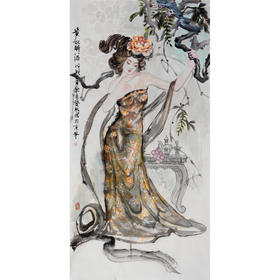 柴发林《贵妃醉酒》68*138cm 人物竖幅作品 玄关/书房挂画