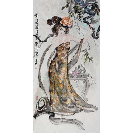 柴发林《贵妃醉酒》68*138cm 人物竖幅作品 玄关/书房挂画 商品图0