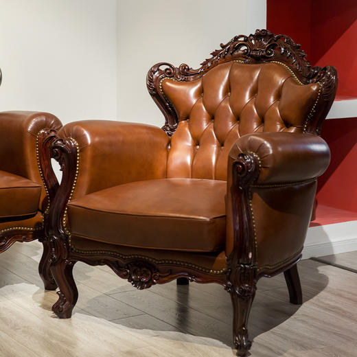 民国 红木草叶纹软包海派西洋沙发成套(一套四件)