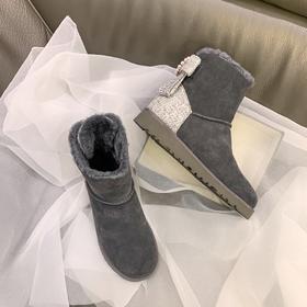 上海旗袍厂MK-MK2236      秋冬新款小香风蝴蝶结圆头平跟时装靴纯色真皮舒适百搭雪地靴