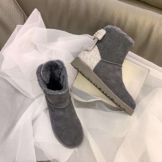 上海旗袍厂MK-MK2236      秋冬新款小香风蝴蝶结圆头平跟时装靴纯色真皮舒适百搭雪地靴 商品图0