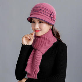 TZW-中老年冬天帽子女兔毛针织毛线帽新款时尚妈妈帽围巾