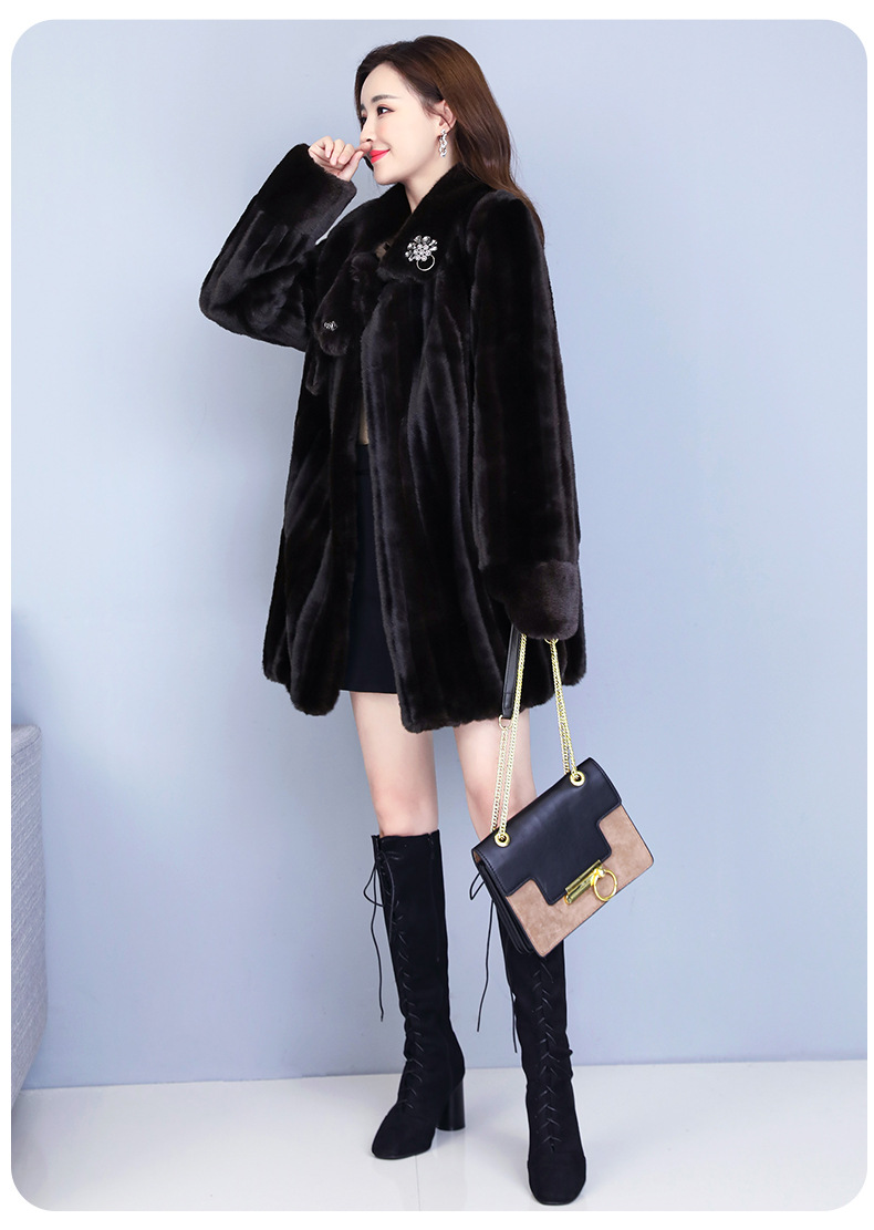 皮貂皮大衣外套女2020新款长袖中长款时尚气质优雅加肥加大上衣【唐丝