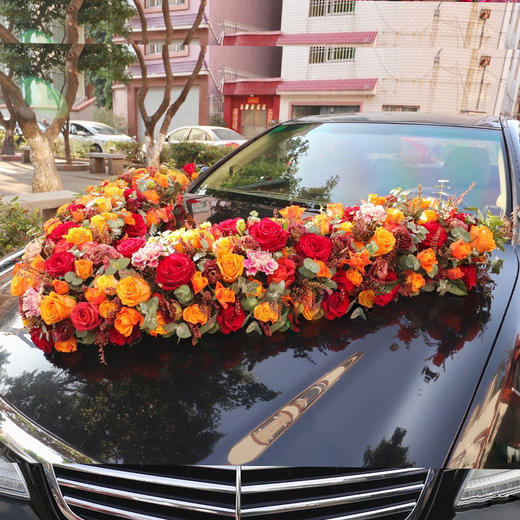 大V型婚车花车花饰套餐结婚新人主婚车鲜花装饰豪华气派可上门布置 商品图0