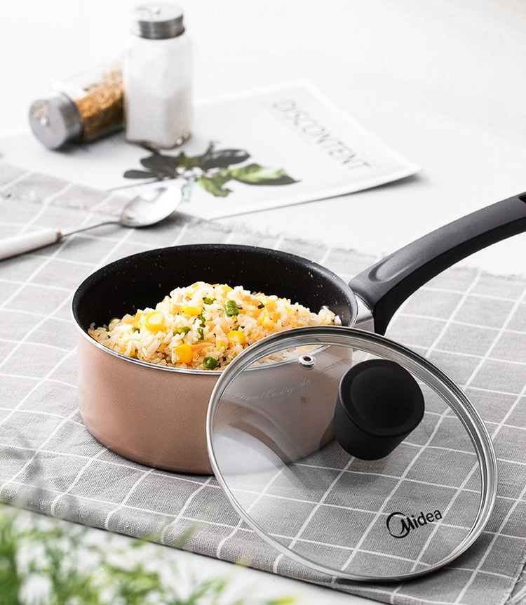 美的麦饭石色不粘锅小奶锅宝宝婴儿辅食锅家用一人食泡面煮热奶汤锅cj
