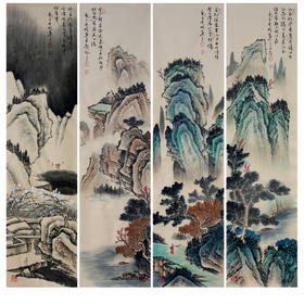 高云鹏《山水四条屏》34cm*138cm*4 山水四条屏作品 办公室/客厅挂画
