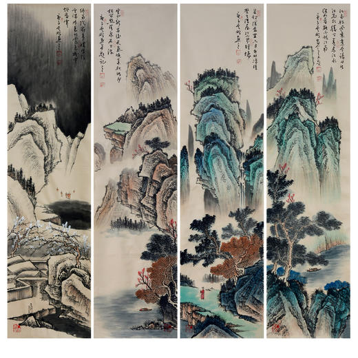 高云鹏《山水四条屏》34cm*138cm*4 山水四条屏作品 办公室/客厅挂画 商品图0