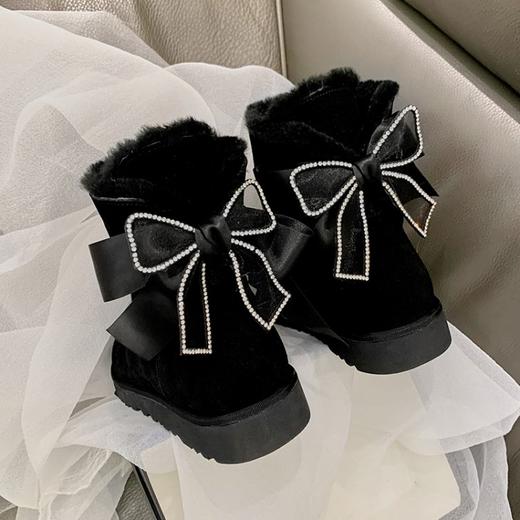 上海旗袍厂MK-MK2235    冬季新款蝴蝶结圆头平跟时装靴加绒加厚纯色百搭雪地靴 商品图5