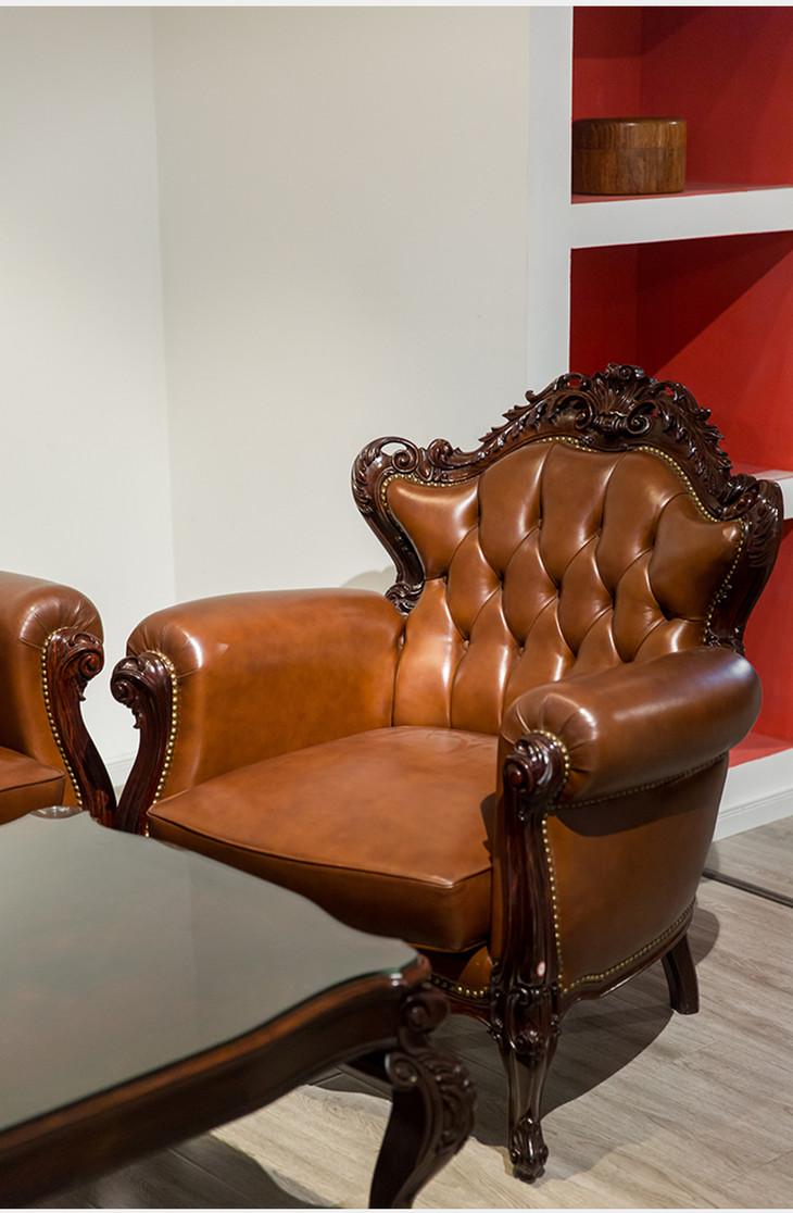 民国 红木草叶纹软包海派西洋沙发成套(一套四件)