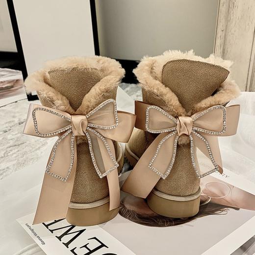 上海旗袍厂MK-MK2235    冬季新款蝴蝶结圆头平跟时装靴加绒加厚纯色百搭雪地靴 商品图1