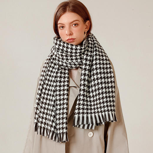 【经典百搭】千鸟格仿羊绒围巾 保暖流苏 加厚防寒 商品图0