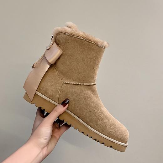 上海旗袍厂MK-MK2235    冬季新款蝴蝶结圆头平跟时装靴加绒加厚纯色百搭雪地靴 商品图3