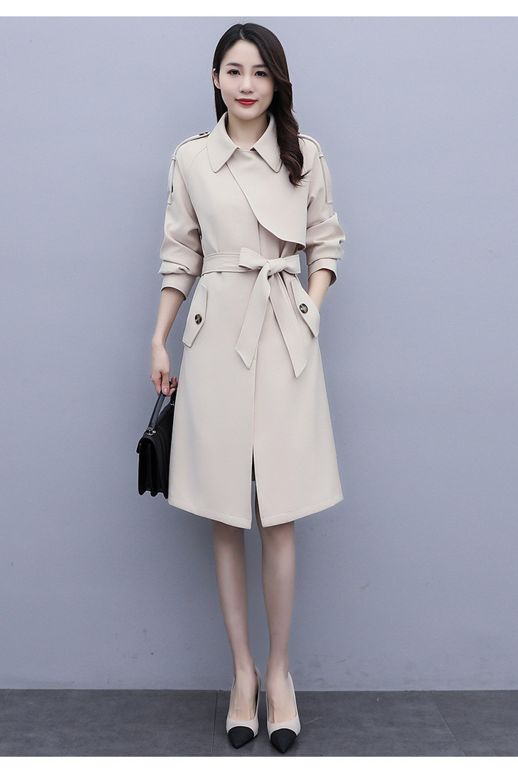 hr wj2111时尚纯色简约显瘦长款英伦风衣外套