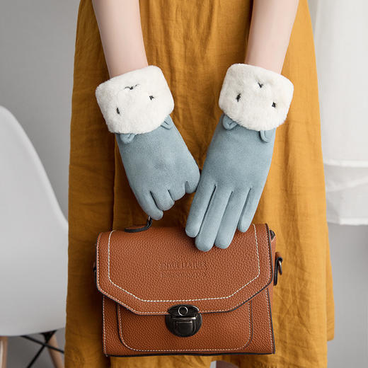 女冬季可爱卡通小动物保暖手套 加绒加厚棉手套女骑车手套 商品图0