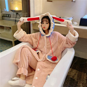 仙女暖暖长毛绒睡衣 冬季暖暖套装  女士长袖圣诞 法兰绒家居服