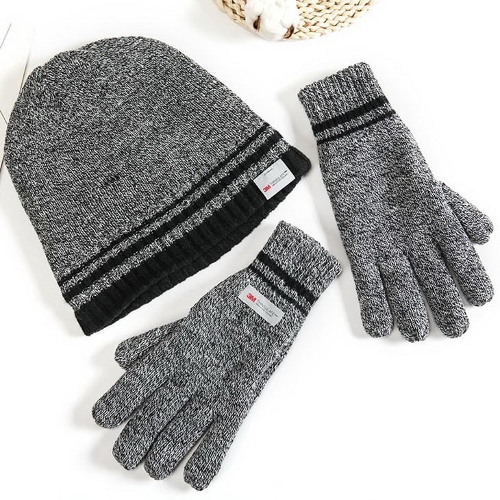 男女士秋冬防护保暖套装 针织加厚手套帽子二件套