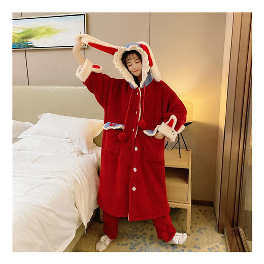仙女暖暖长毛绒睡衣 冬季暖暖套装  女士长袖圣诞 法兰绒家居服 商品图4